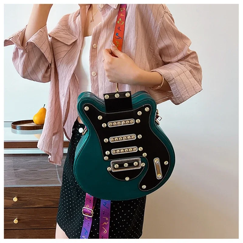 Luxury Guitar Shape Bag Hard PU Purse and Handbag for Women Fashion Rivet Personality Design Popular Crossbody Shoulder Backpack