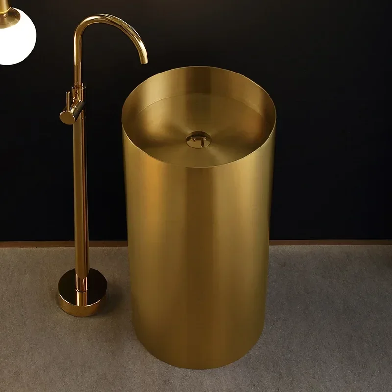 YYHC-Luxury  sink Floor Standing Stainless Steel Gold Colorful Round Hand Wash Basin Pedestal Sink