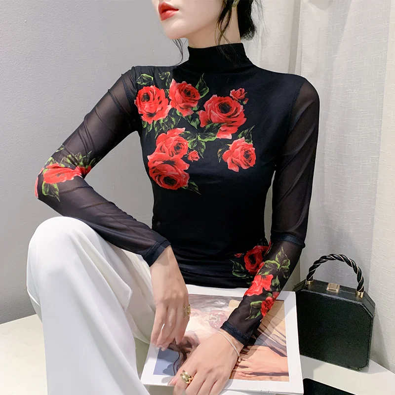 Sexy Me ter Ne Long Sve T-shirt da donna con stampa Top Slim Fit Base irt Faionable European Sle Commute Sle Autu...