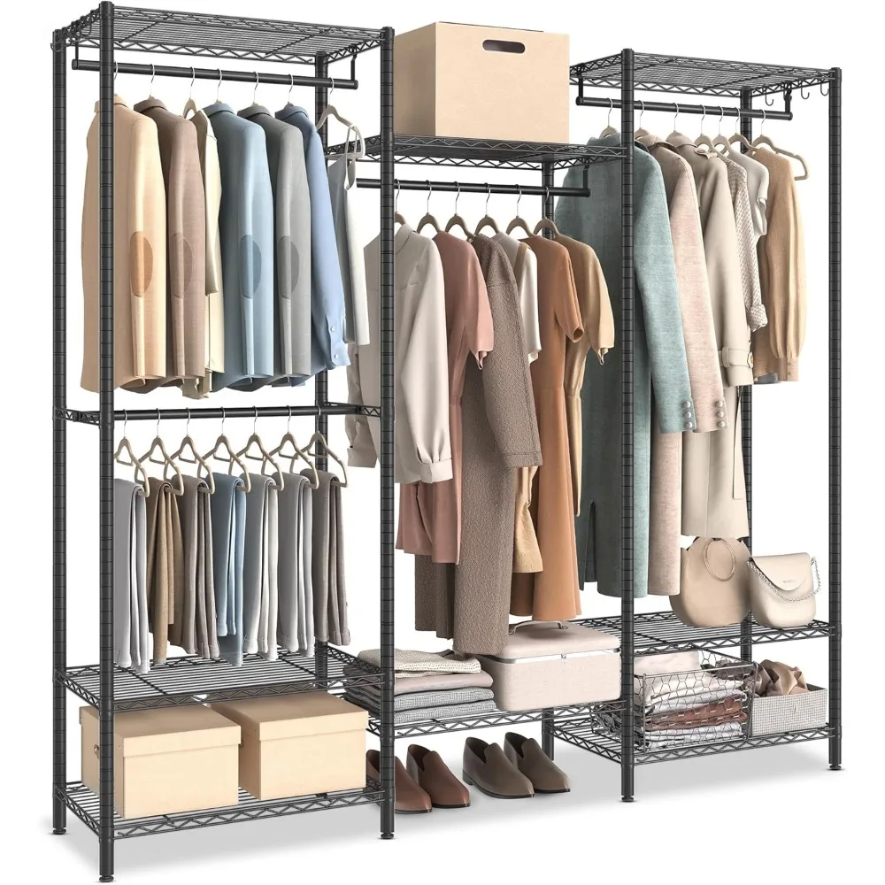 

Portable Wardrobe Closet Heavy Duty Clothes Rack, Freestanding Closet Organizer, Metal Garment Rack with Adjustable Wire Shelve