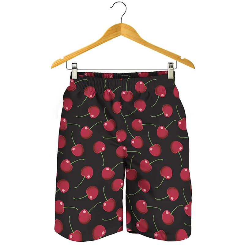 Fashion Cherry 3D Printed Beach Shorts Clothes Cartoon Fruits Pattern Swim Trunks Summer Streetwear Oversized Short Pants Moto