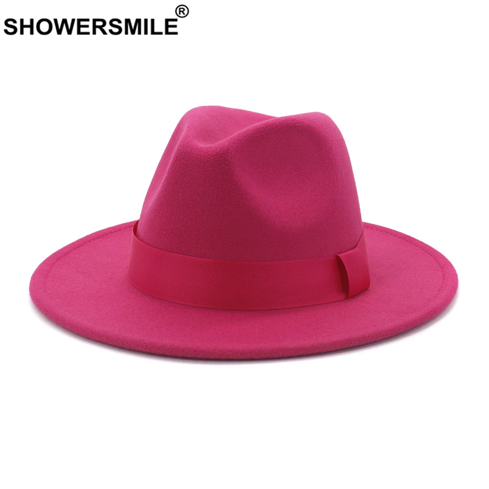 SHOWERSMILE Kisfokú Zsozsó Gyapjú Megtapint Dzsessz Fedora Core hats férfiak Nők Széleskörű Káva Széles karimájú mexikói kalap Brit stílusú Puhakalap Alaki Panamakalap kupak ruhát Kalap