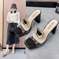 2024 New Summer High Heels Slippers Women Pumps Shoes Dress Luxury Brand Sexy Party Designer Sandals Fashion Transparency Slides