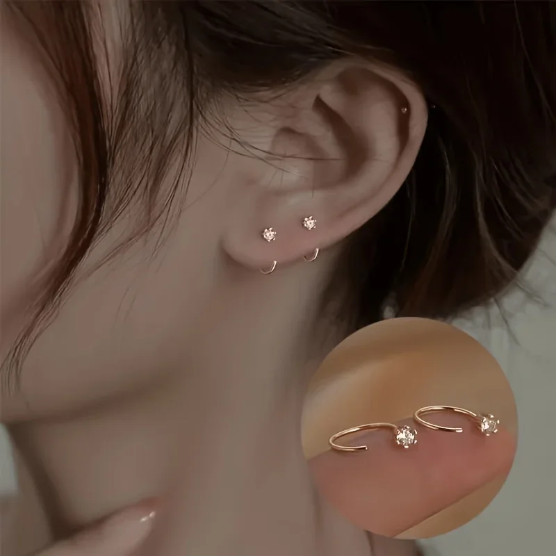 1 Pair Women's -Friendly No-Removal Ear Hooks Suitable for Daily Wear & Parties, Minimalist Clip- Ear Studs, Non-Slip Ear Accessories for Swimming, Gym, Commuting, Year-Round Wear, No Maintenance Coating (No Removal Required)