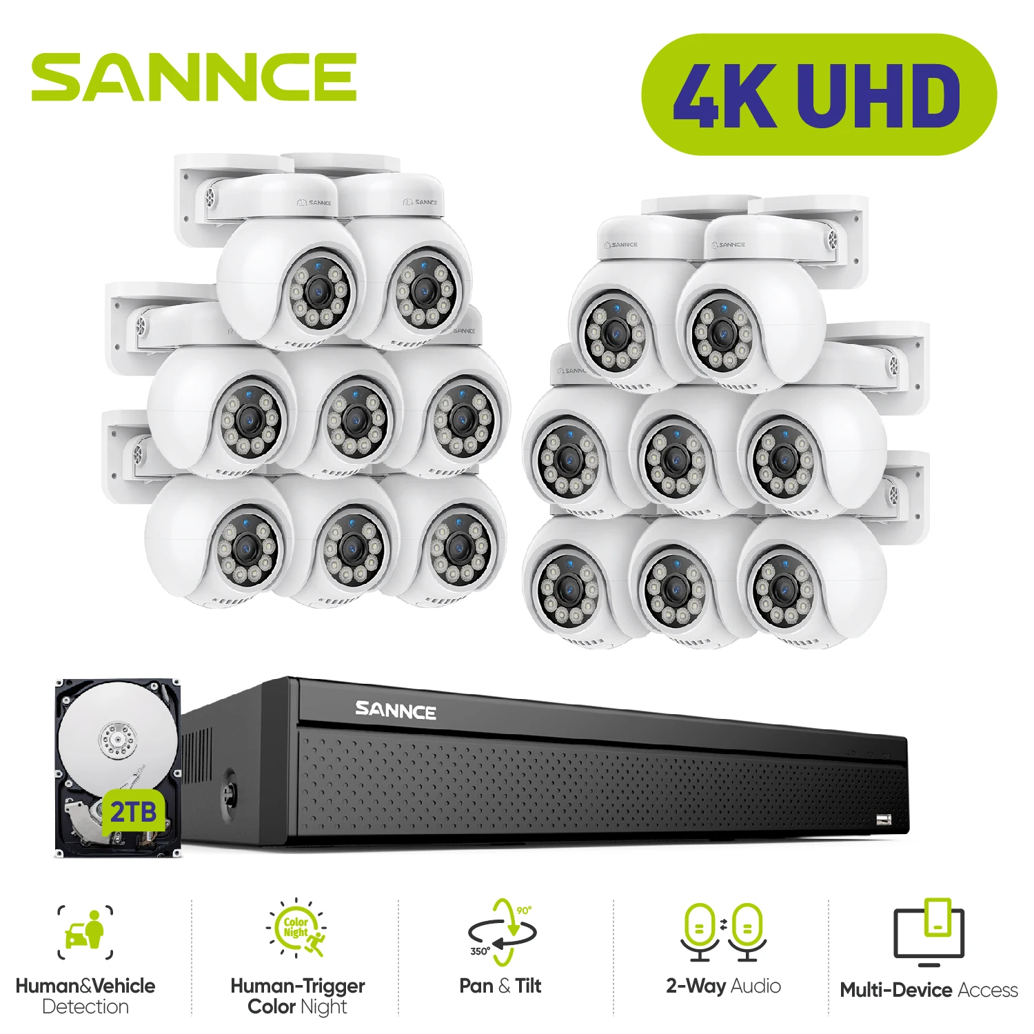 

SANNCE POE Video Surveillance Camera Kit 16CH NVR with 16PCS Security Camera Two Way Voice Motion Detection Color Night Vision