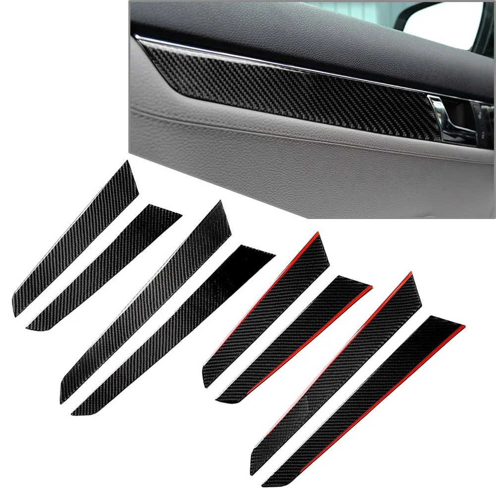 4Pcs Carbon Fiber Pattern Car Interior Door Panel Cover Decoration Trim ABS Black For Mercedes-Benz W204 2007-2014
