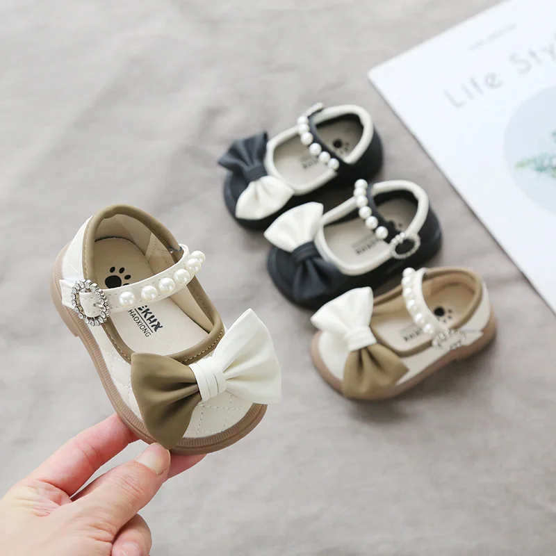 

Spring and Autumn Baby Toddler Soft Sole Baby Girls Princess Pearl Leather Shoes Cute Flat Breathable Non-Slip Shoes