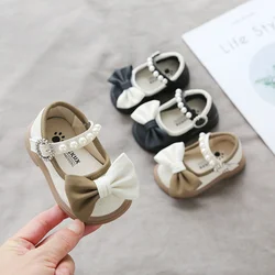 Spring and Autumn Baby Toddler Soft Sole Baby  Girls Princess  Pearl Leather Shoes Cute Flat Breathable Non-Slip Shoes