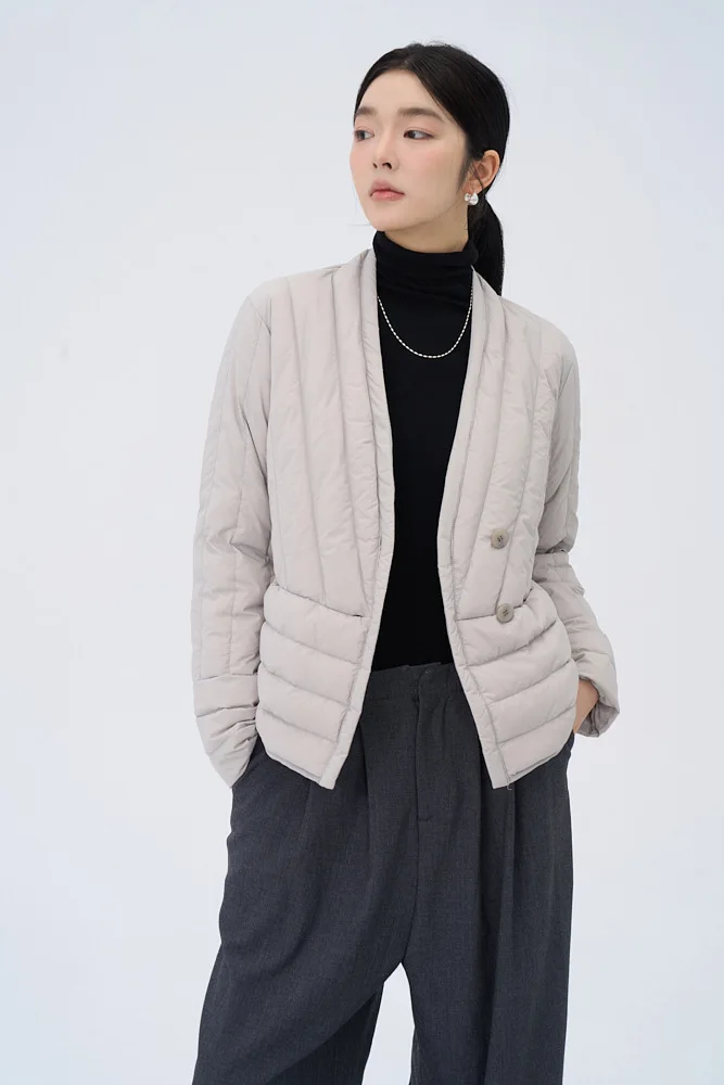 2025 가을/겨울 신상 여성 다운 재킷 출퇴근용 V넥 화이트 덕다운 코트