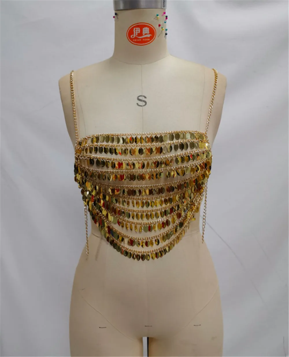 Beautiful Wild Street Photoshoot Sexy Nightclub Sequin Chain Splicing Multi-Layer Tassel Women'S Top Vest