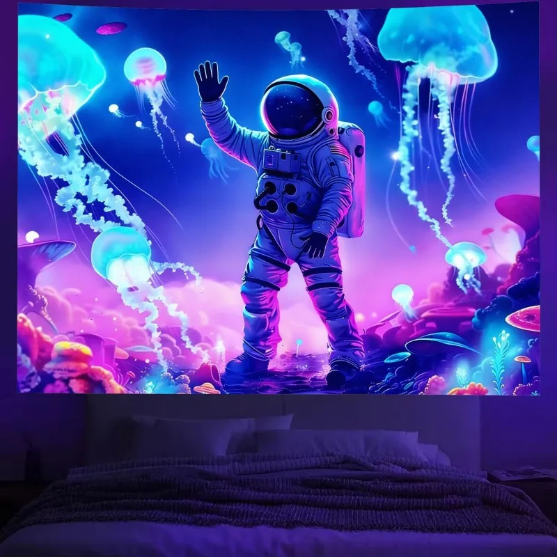 VIKAMA Psychedelic Astronaut Jellyfish Tapestry Fantasy Undersea World Wall Hanging Aesthetic Decor Bedroom Dorm Room
