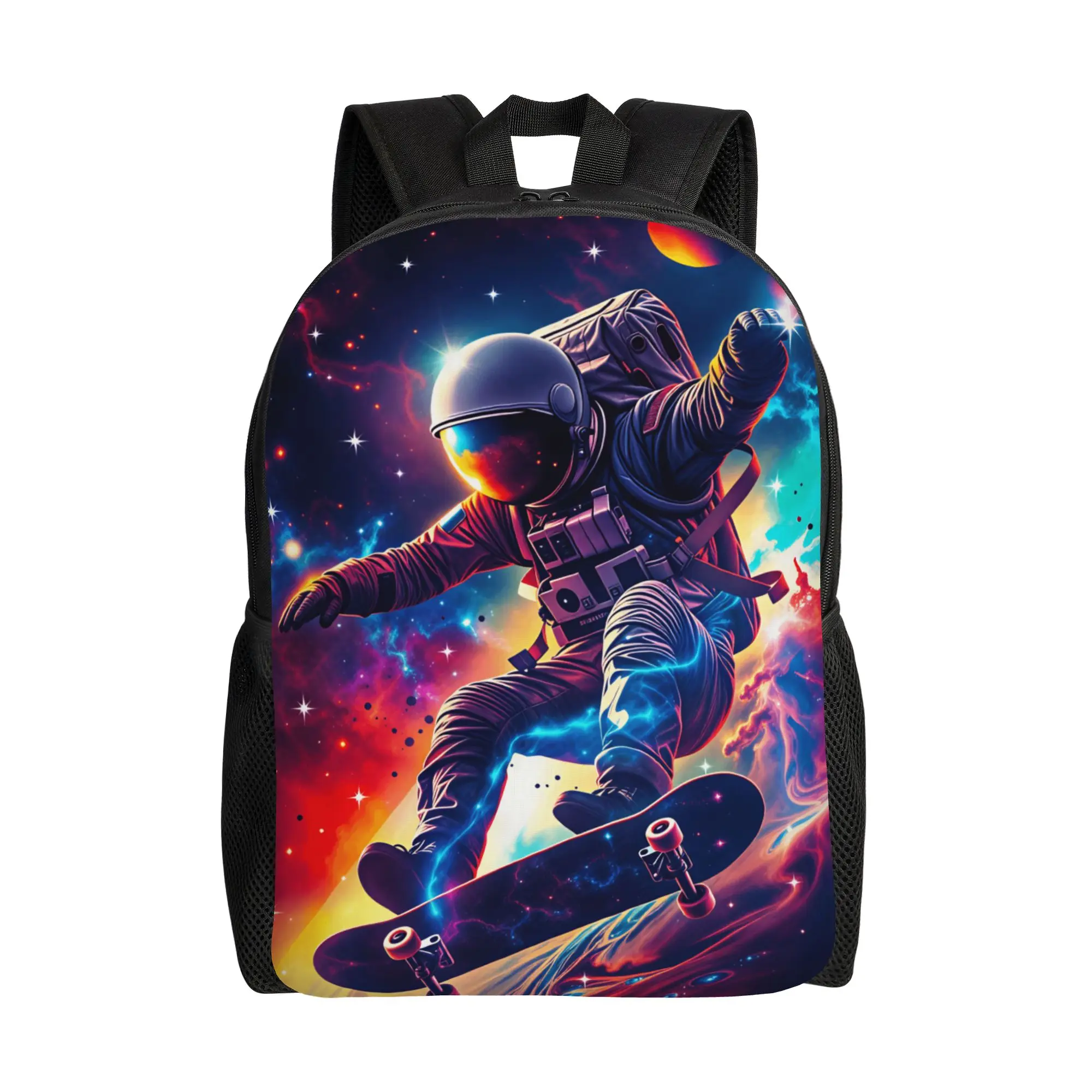 Realistic Cosmic Astronaut Skateboard Vibrant Nebula Space Graphic Backpack  Hiking Backpacks Youth Designer Pattern School Bags
