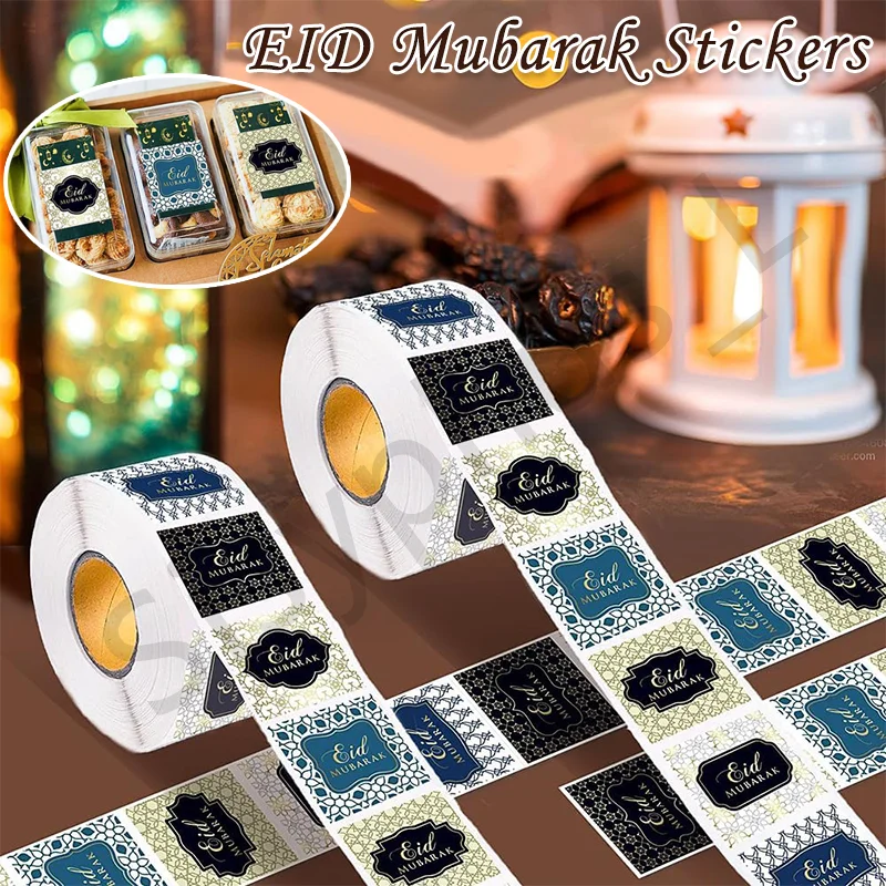 500-2000Pcs EID Mubarak Stickers Gift Bags Candy Boxes Seals Labels Ramadan Islamic Muslim Party DIY Decoration Paper Stickers