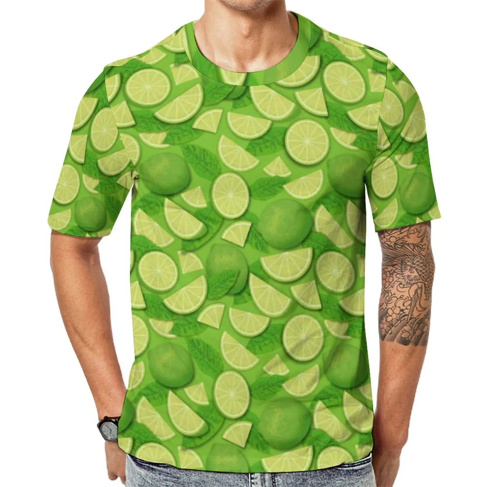 Summer T-Shirt Green Lemon Print T-Shirts Lime Slice Casual Fashion Tee Shirt For Couple Short-Sleeve Design Oversized Clothes