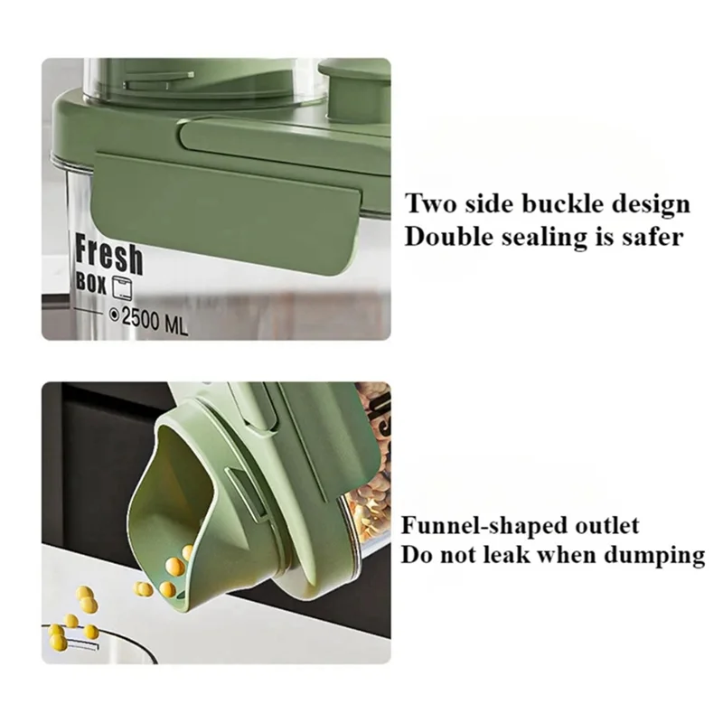 ABFY-Transparent Kitchen Grain Storage Container With Handle, 2800Ml, Moisture-Proof And Insect-Resistant