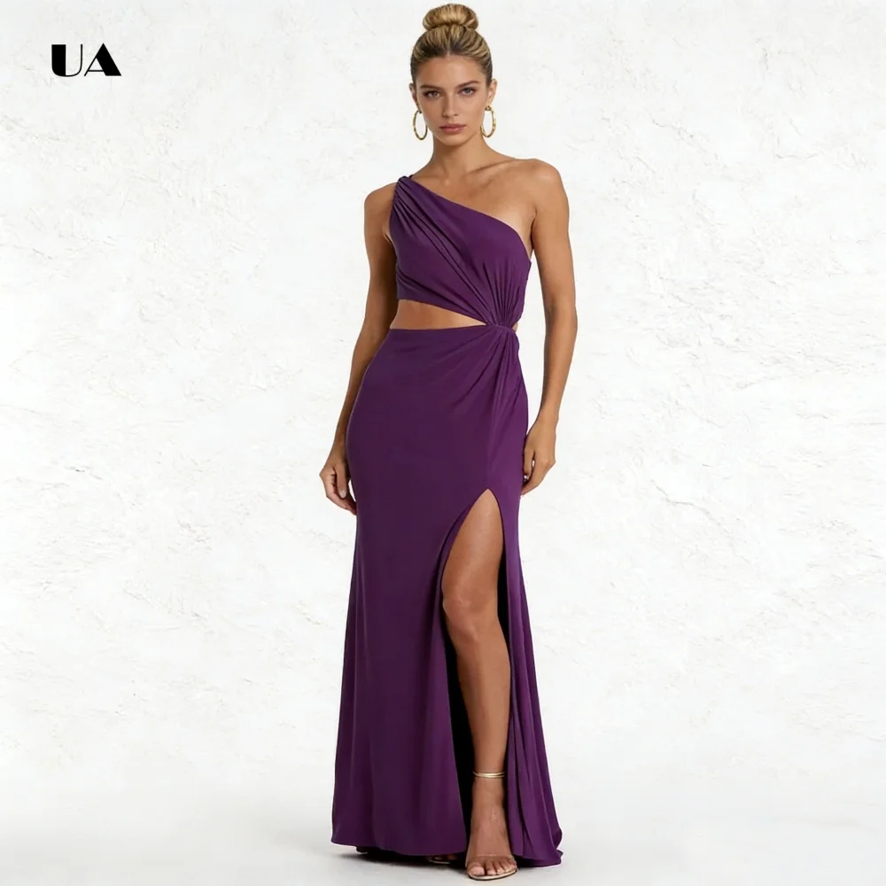 ULBYANRY Straight Prom Dress with Asymmetrical Collar Solid One-shoulder Cut Out Evening Dress Slit Ruched Customized Party Gown