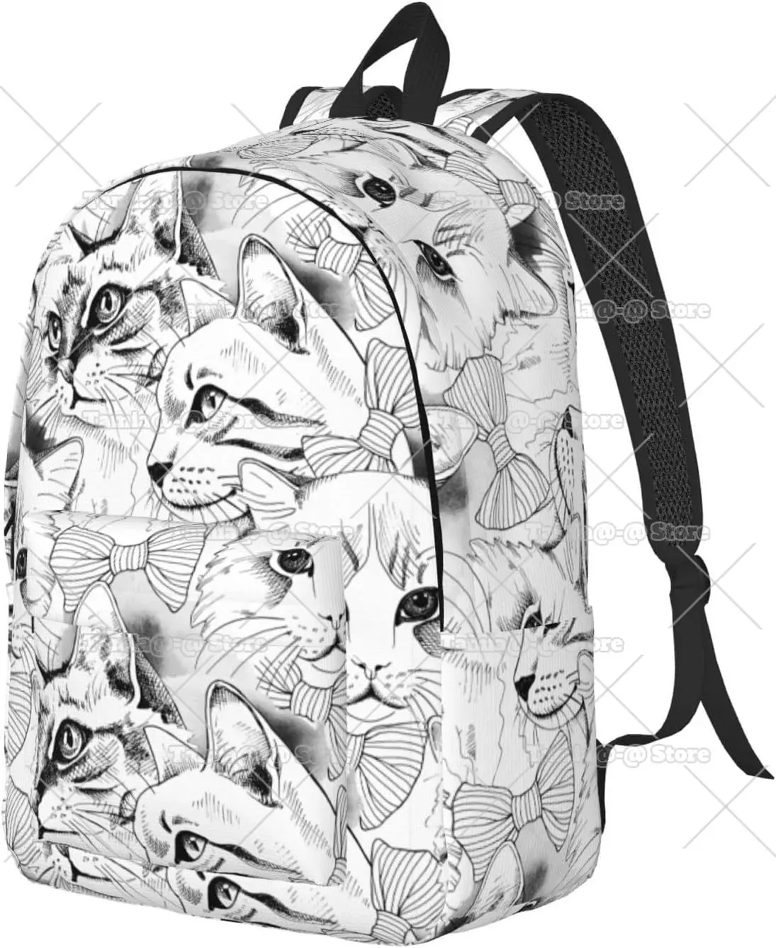 Tas ransel Laptop Pria Wanita, tas punggung kanvas luar ruangan ringan dasi kucing