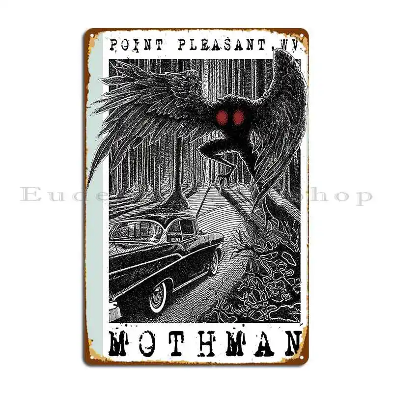 Mothman Encounter Point Pleasant Wv Cryptid Gift Alphagorst Metal Plaque Poster Wall Decor Personalized Garage Tin Sign Poster