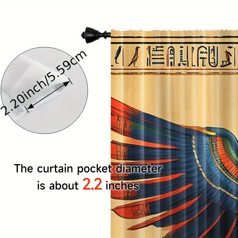 Egypt Hieroglyph Wing Totem Rod Pocket Curtain Colorful Falcon Wing Antique Scroll Pattern For Tea Room Apartment Cultural Bay