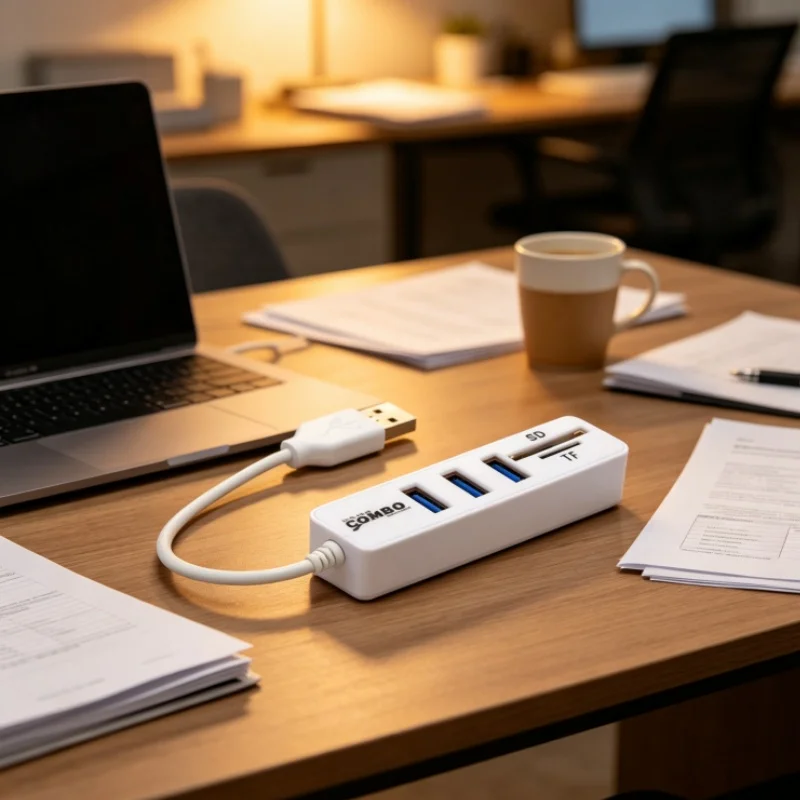 3-Port USB 2.0 Hub with Cable Long Strip Power Strip Combo TF/SD Multi-card Adapter One-Line Splitter Data Transfer Device - view 5