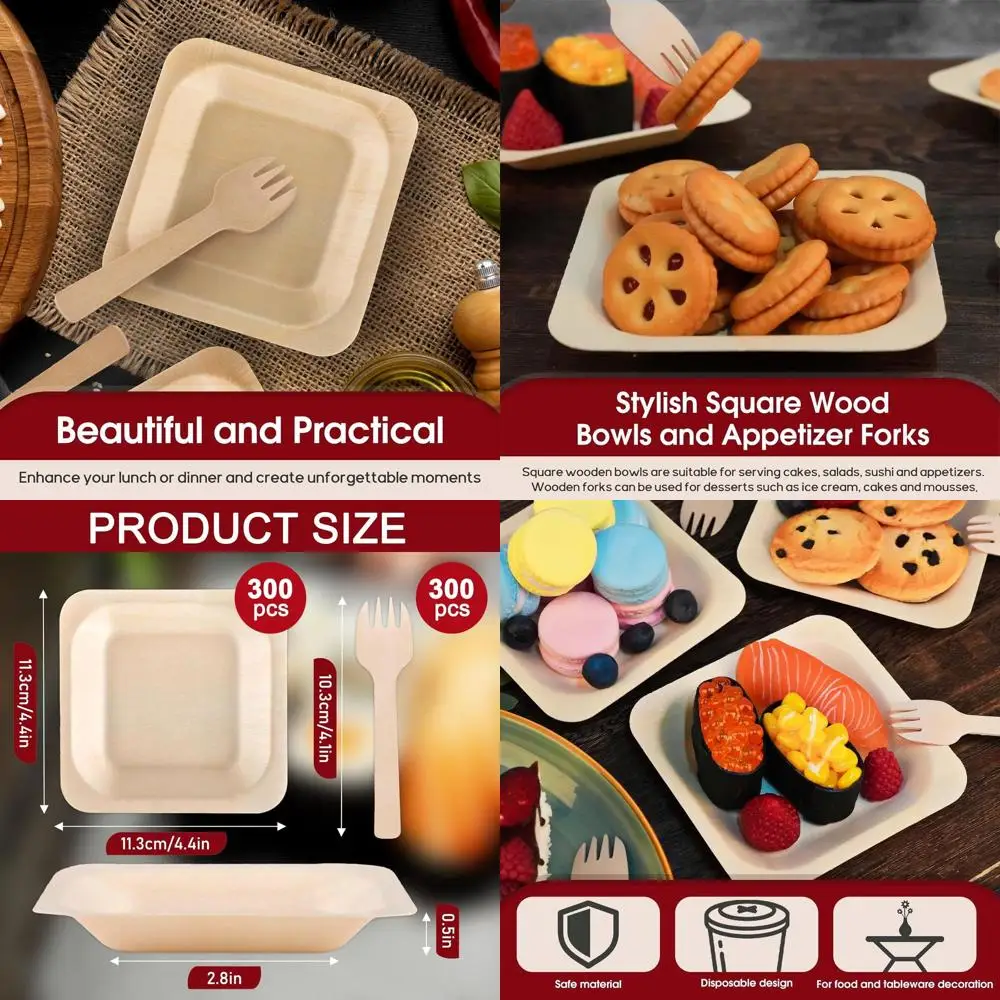 

Одноразовые квадратные тарелки из пальмовых листьев и бамбука, компостируемая деревянная посуда для вечеринок и кейтеринга (4,4x4,4x0,5 дюйма)