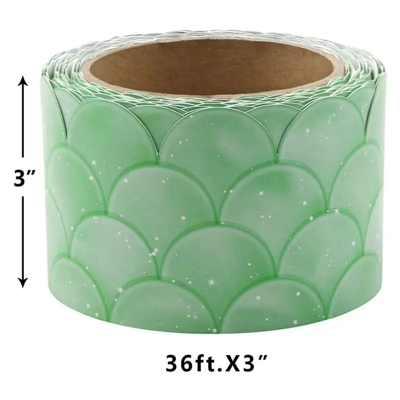 DTA4 2pcs 20M Ombre Green Scallops Bulletin Board Borders, Rainbow Straight Borders, Bulletin Board Decorations, Boho Rainbow