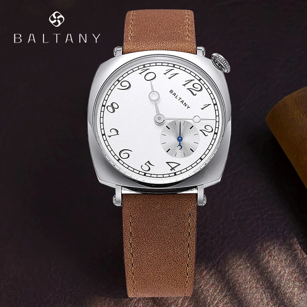 Baltany 2024 New S204072 Classic Square Shell Men\'s Quartz Watch 38mm VD78 Stainless Steel Brown Leather Waterproof reloj hombre