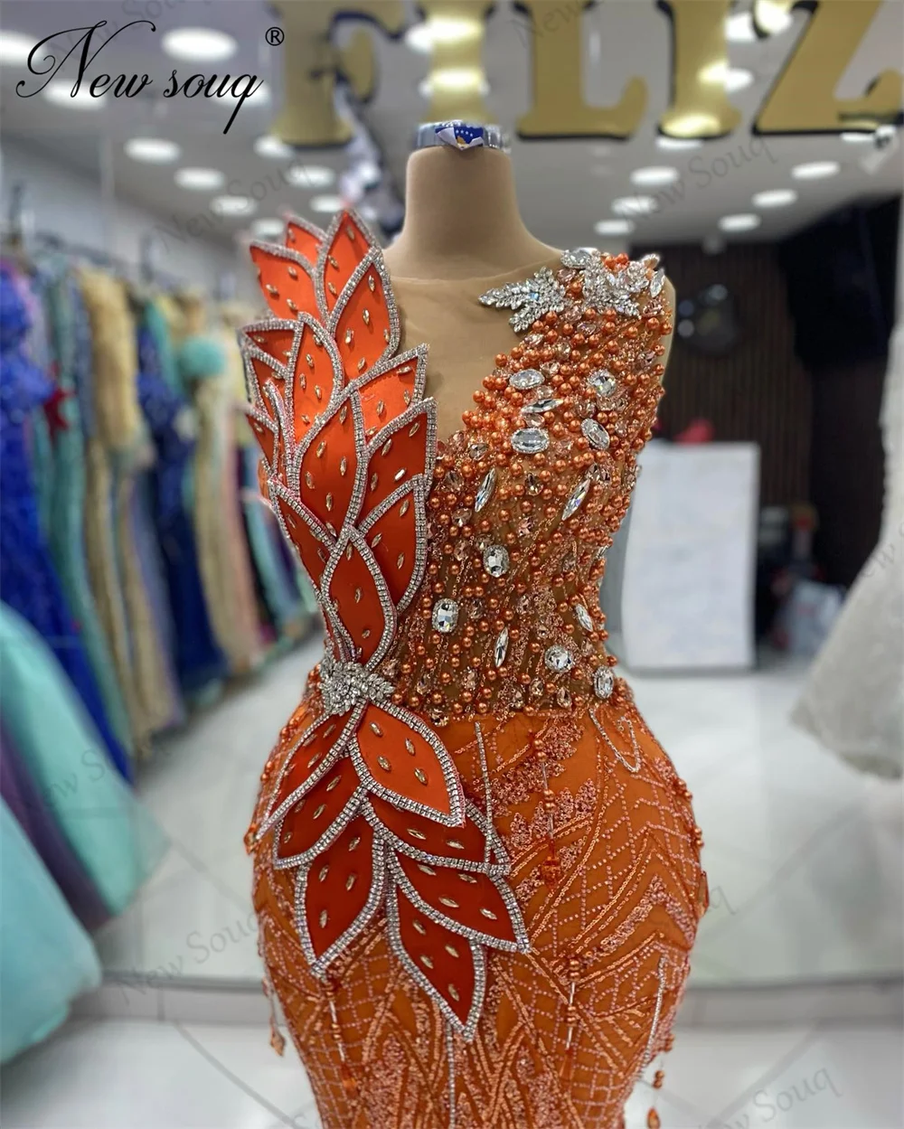 Elegant Evening Dresses Sparkly Beading Crystals Party Dress Robes De Soiree Dubai Couture Arabic Birthday Engagement Dress 2024