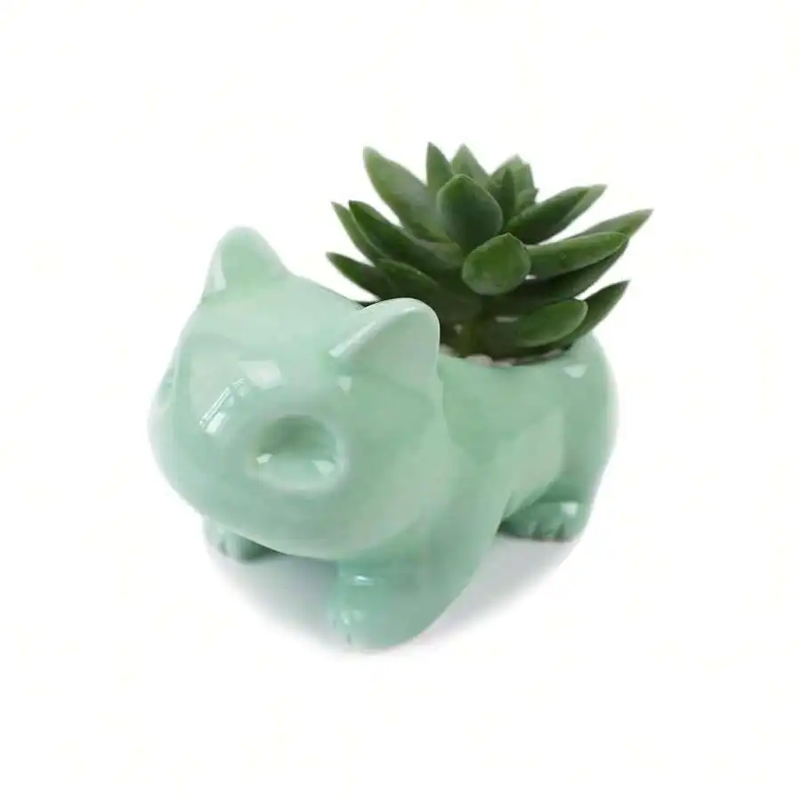 

Cartoon Ceramic Flowerpot Glazed Pottery Succulent Pot Cute Planter Ceramic Art Vase Animal Shaped Green With Hol