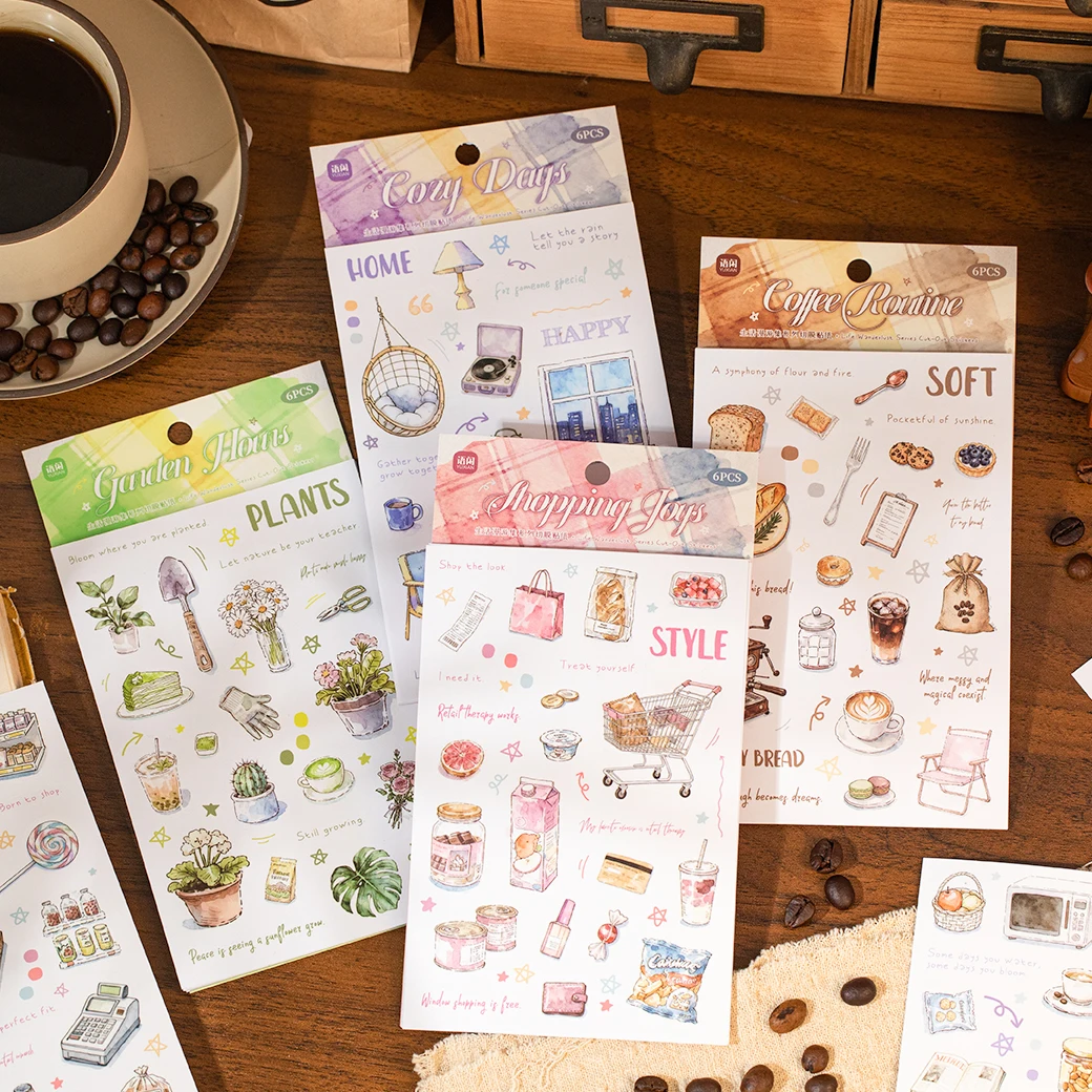 Mr.Paper 4Pcs Life Wanderlust Collection Stickers Die-Cut Journal Supplies Daily Scene Collage Decor Themed Creative Material