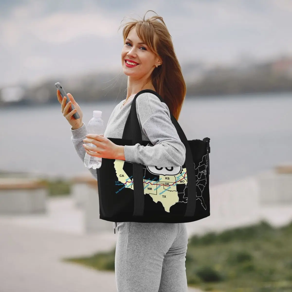 Custom Routes 66 USA Highway Beach Tote Bag Women Map The Mother Road Large Compartment Beach Gym Travel Bags