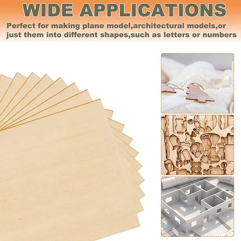 50Packs 4 X 4 Inch Unfinished Balsawood Sheets 1/16 Inch Thin Wood Sheets Craft Wood Board Plywood For Crafts