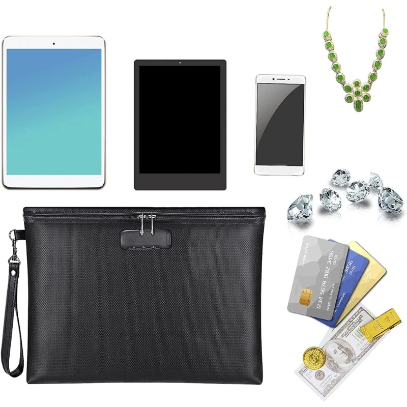 حقيبة ملفات حافظة مستندات مقاومة للحرارة مع قفل برمز، للنقود والأشياء الثمينة