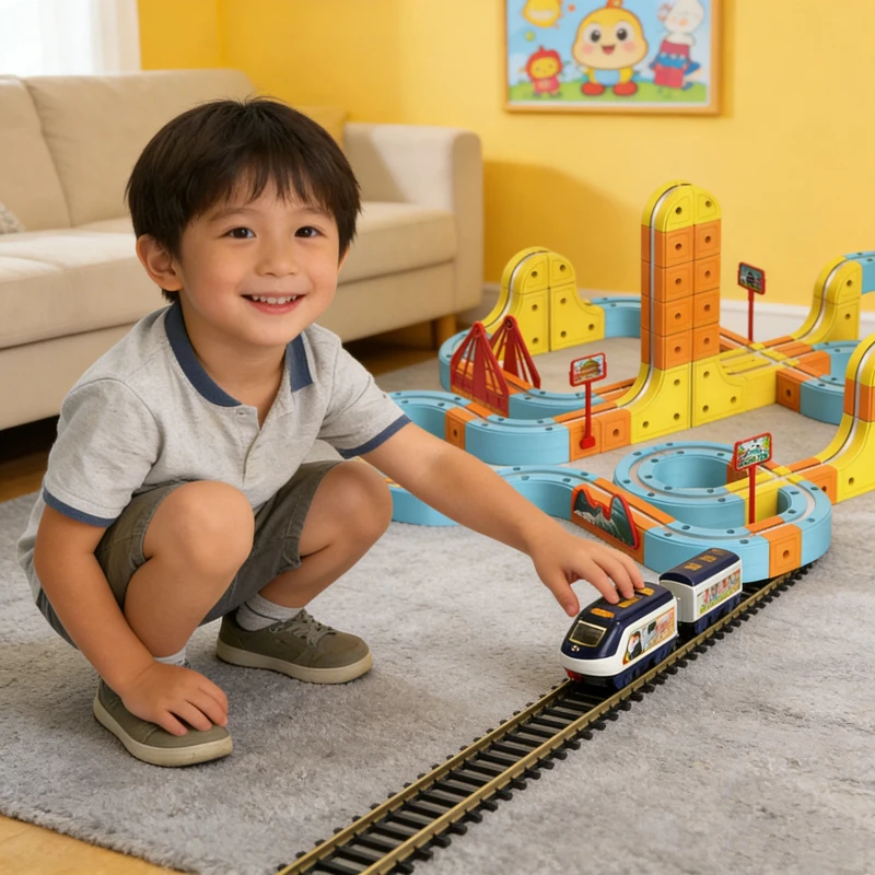 

Новый горячий магнитный автомобильный вынос гоночного автомобиля, набор железнодорожных дорожек Монтессори, моторизованный поезд, гравитационный лабиринт, игрушка для детей, рождественский изысканный подарок