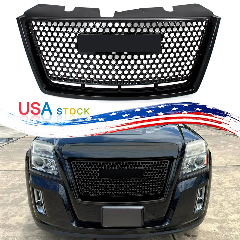 

For 2010-2015 GMC Terrain Denali Honeycomb Upper Grille Assembly Front Bumper Grills Replacement Auto Racing Grill Glossy Black