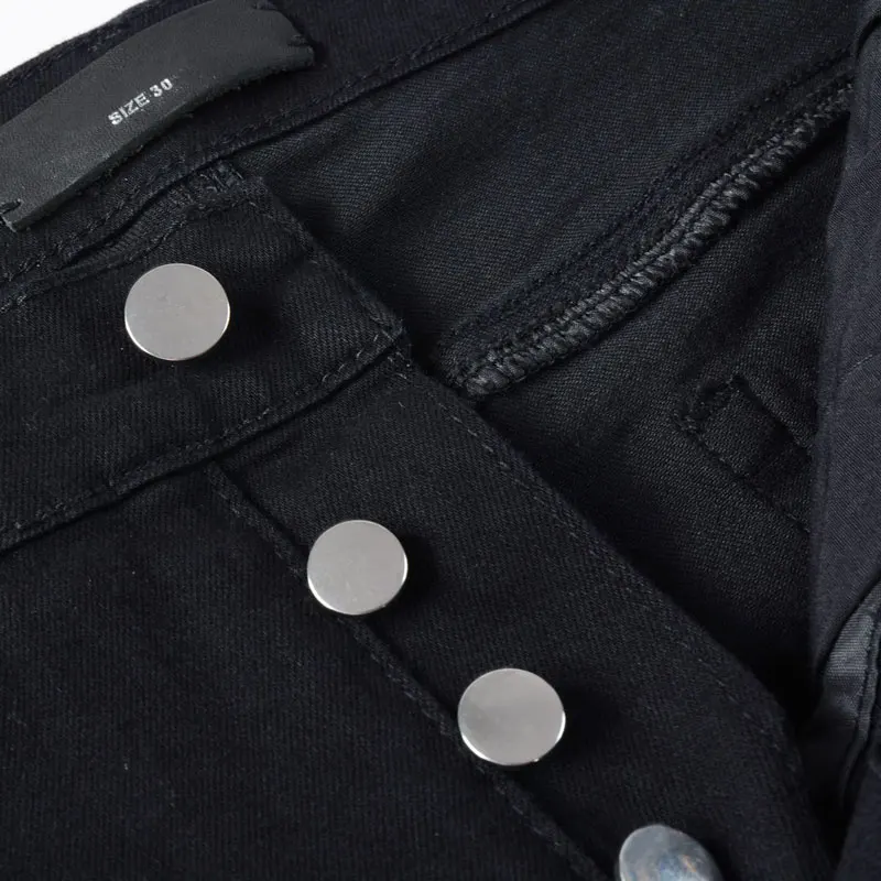 

Fashionable new black men's jeans with perforated patches, washed water nostalgic stretch slim fit jeans, high street hip-hop br