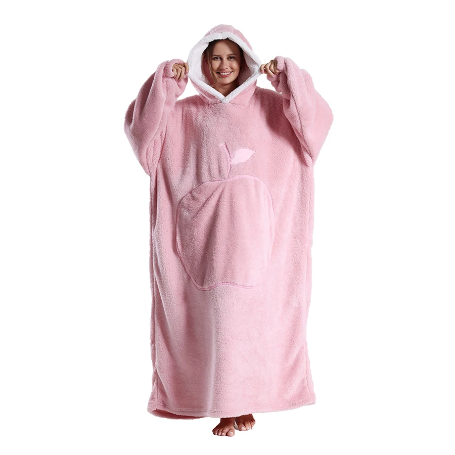 Plus Size Sweatshirt Pink Purple Oversized Blanket Hoodie for Couples Winter Men Hoodies Long Sherpa Fleece Women Clothes