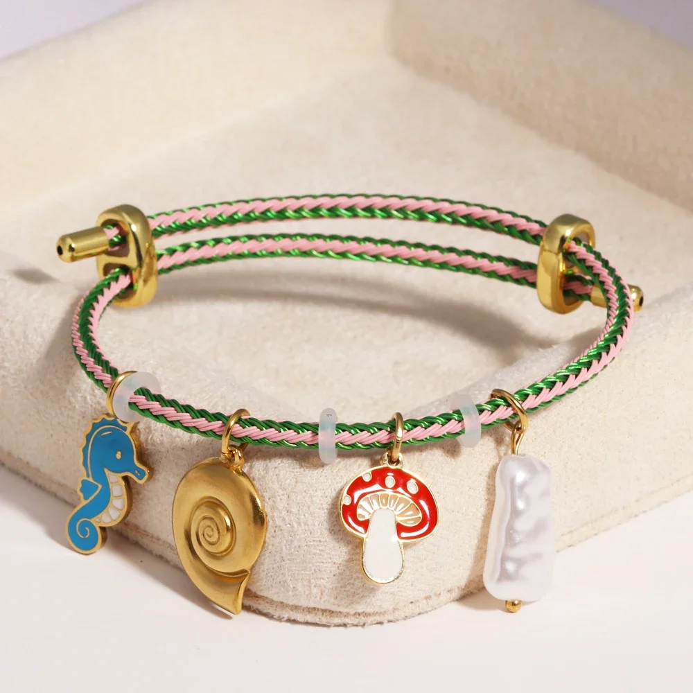 

316L Stainless Steel Golden Turtle Starfish Shell Horse Fruit Ocean Rope Bracelet Women New Wrist Chain Vacation Jewelry Gift