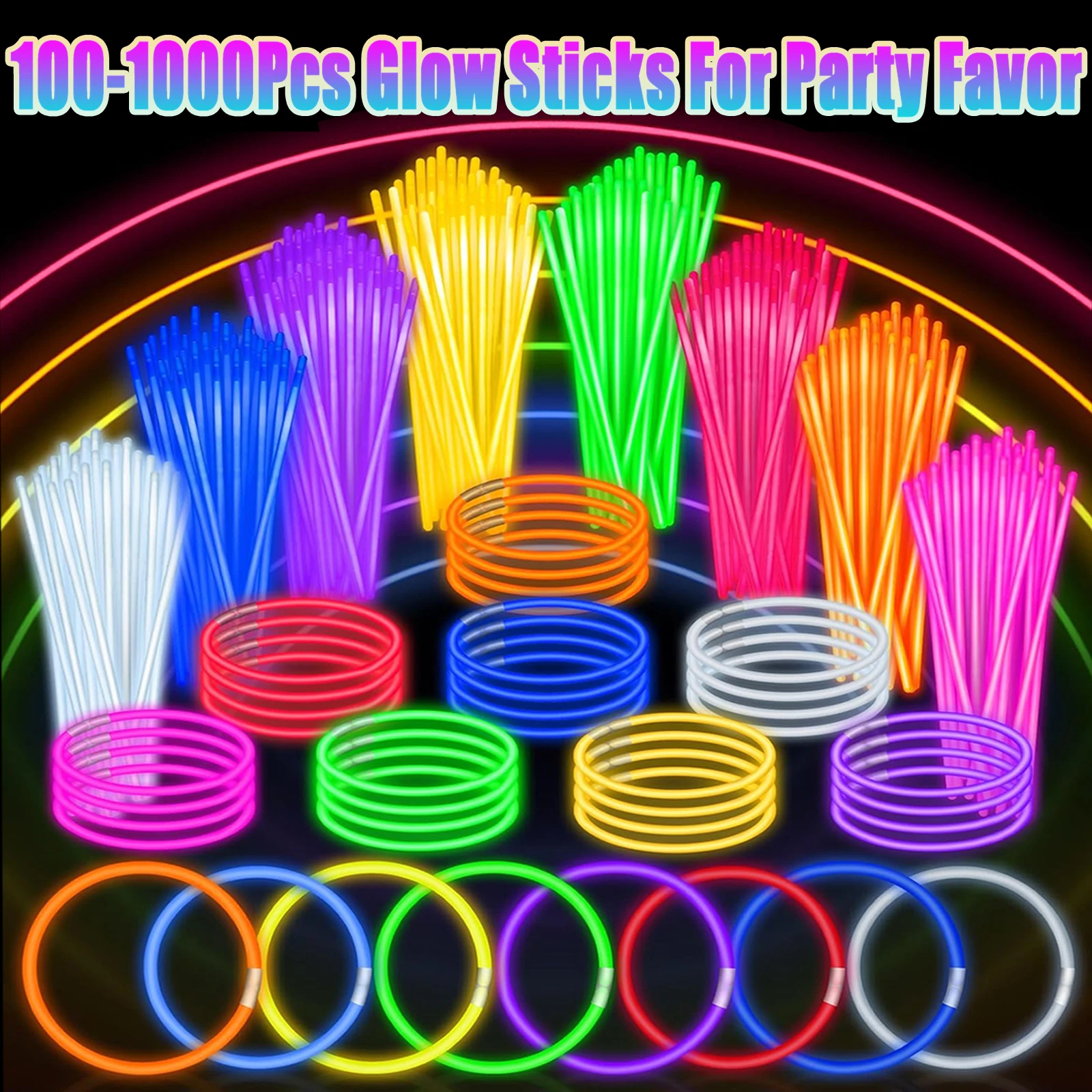 

100-1000Pcs Fluorescent Sticks Glow in the Dark Sticks Luminous Sticks Glow Necklaces and Bracelets for Neon Party Supplies