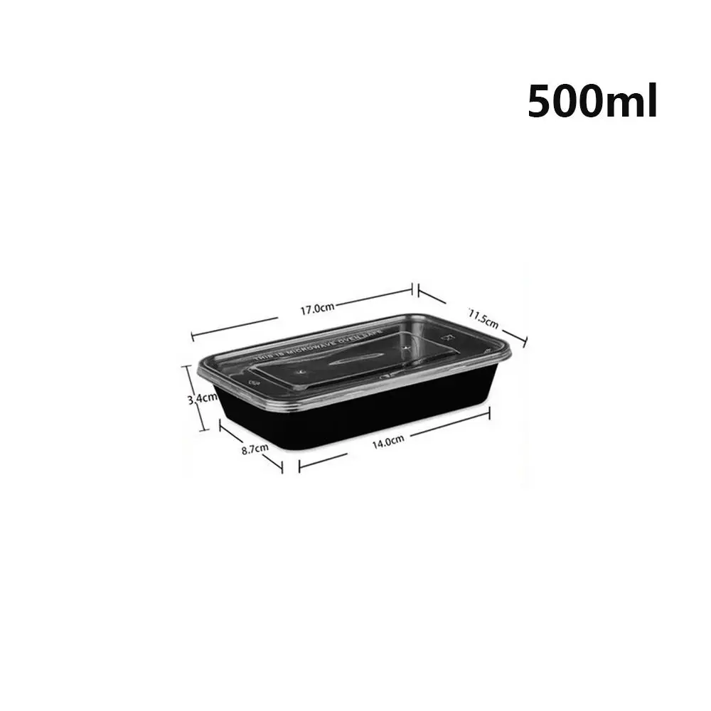 5Pcs/set New Plastic Disposable Food Containers Large Capacity Black Fridge Storage Boxes with Lid Leakproof Take Out Box