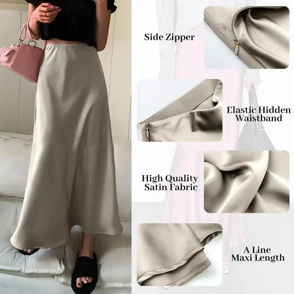 Printed Skirt Elegant Faux Silk Satin Skirts for Women High Waist Fishtail A-line Styles Solid Colors Office Lady Workwear