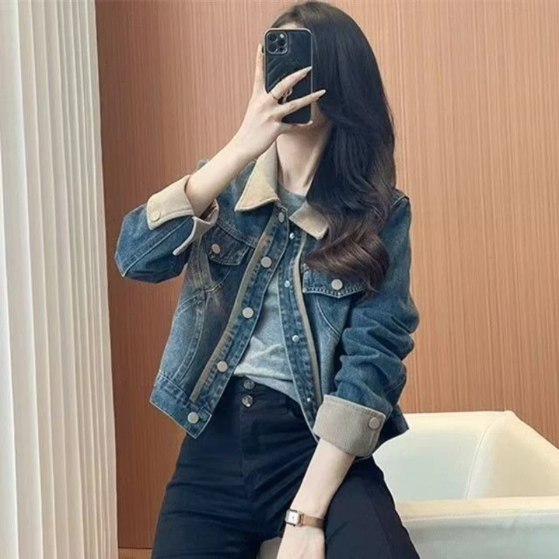 2025 primavera outono moda feminina vintage lavagem denim jaqueta tamanho pequeno estilo europeu na moda casaco casual
