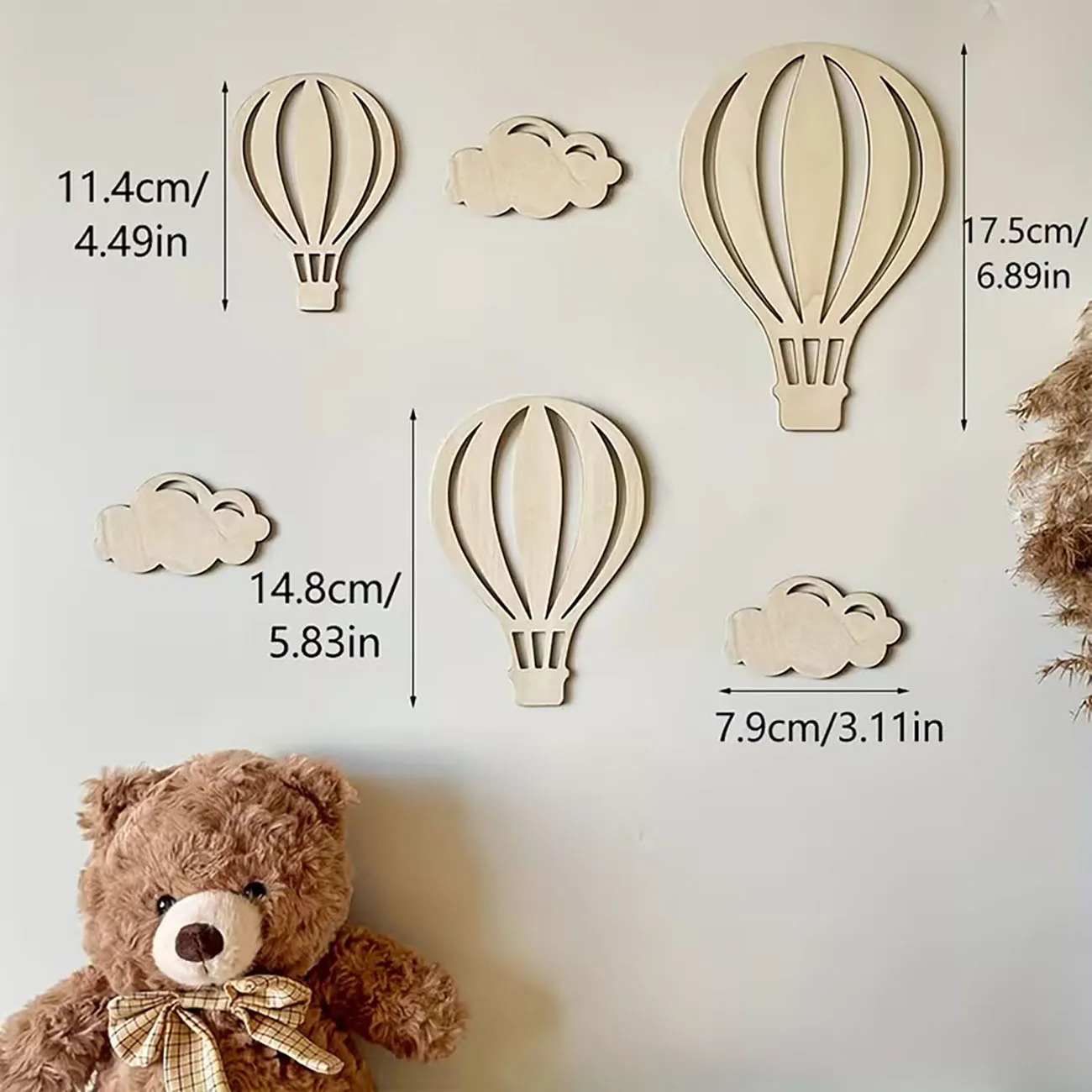 Wooden 2D Wall Decoration (6-Piece Set), Double-Sided Nano Adhesive, Children's Room Decoration, Soft Wall Decoration