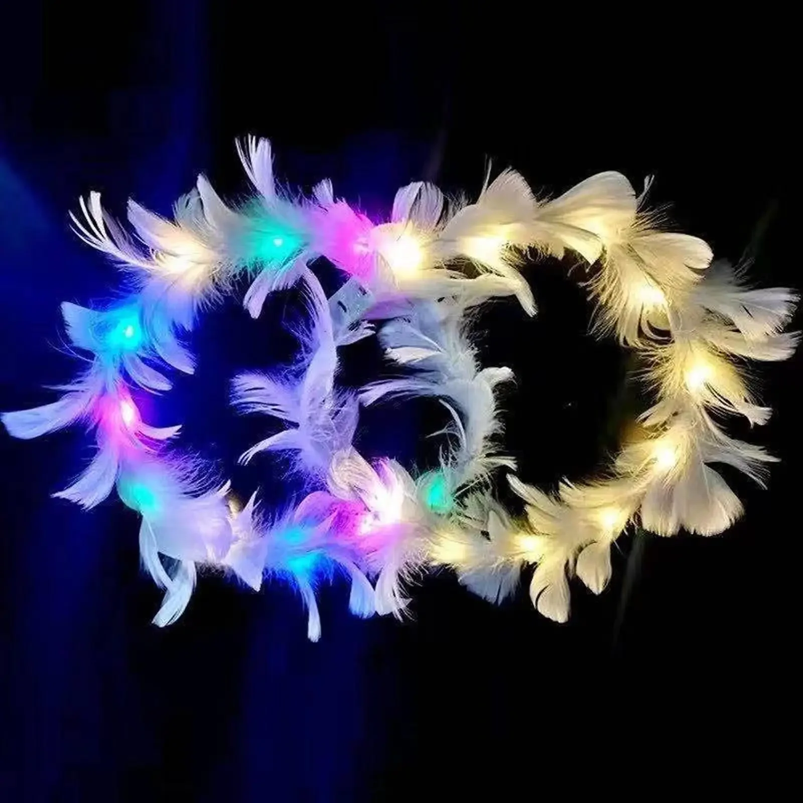 LED Feather Wreath Crown Headband Light-Up Angel Halo Headband Luminous Headdress for Women Girls Wedding Christmas Party Gift