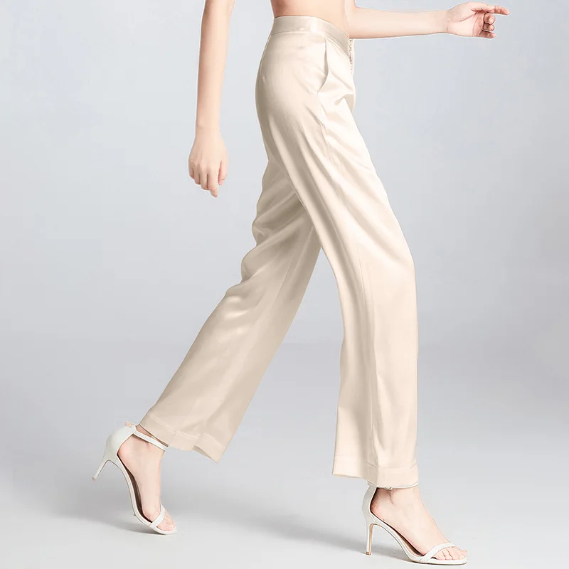 

Elegant silk wide leg pants silk loose trousers spring and summer new Office Lady fashion solid color Women Pants 24027