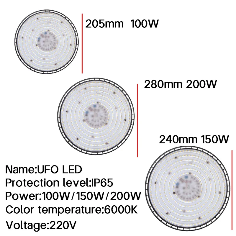 UFO LED High Bay Lights Super Bright 100/150/200W Waterproof Commercial Industrial Market Warehouse Garage Workshop Garage Lamps