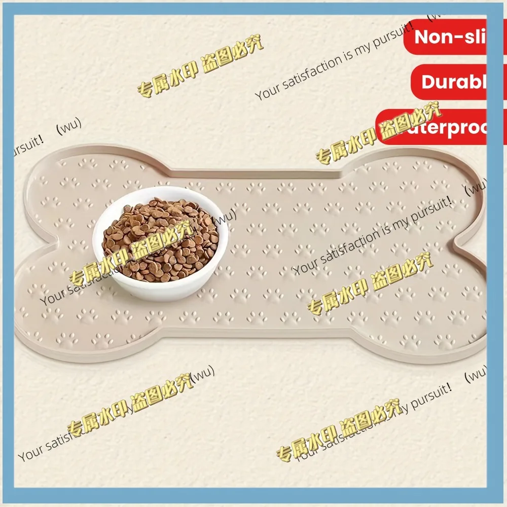 Winter non-slip washable, waterproof pet food pad with raised edge