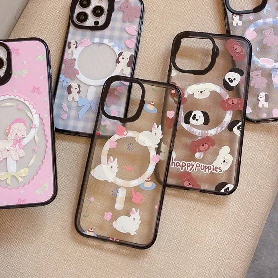 

Cartoon Dog Plaid MagSafe Phone Case Cover for IPhone 11 12 13 14 15 Pro Max Case for IPhone 15 Pro Max