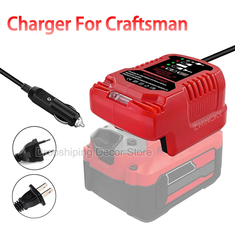 Mini Battery Charger for Craftsman 20V Lithium Battery, Portable Vehicle/Car Charger for Craftsman Cigarette Lighter Plug EU/US