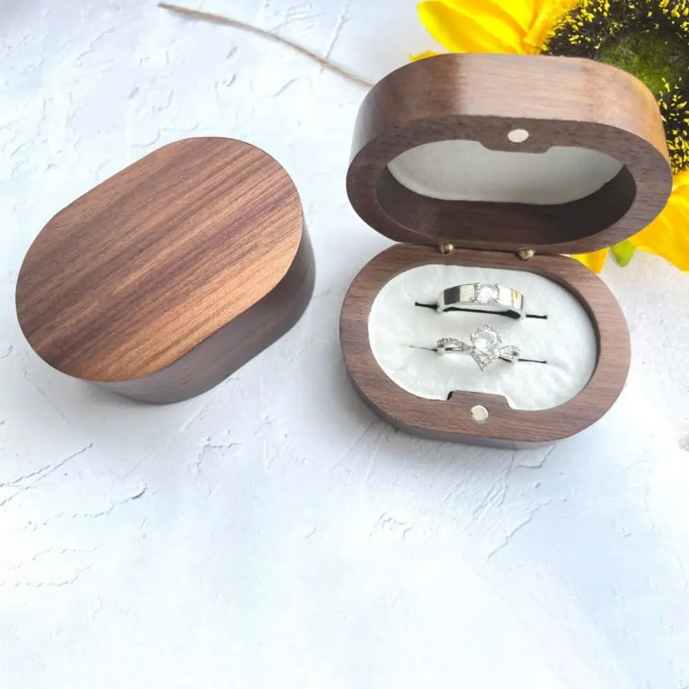 

Handmade Wedding Ring Box Wooden Double Slots Rings Bearer Box Magnet Closure Rustic Design Jewelry Storage Show Case